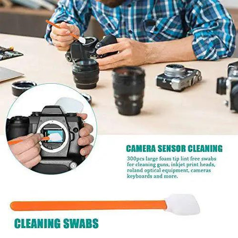 Person using 5.1 Inch Foam Cleaning Swabs For Electronics Cameras Lenses And Printers 50 Pcs on a camera sensor