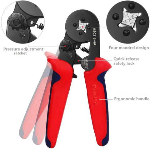Ferrule Crimping Tool Kit With 1200 Insulated Terminals, featuring ergonomic handle and pressure adjustment ratchet.