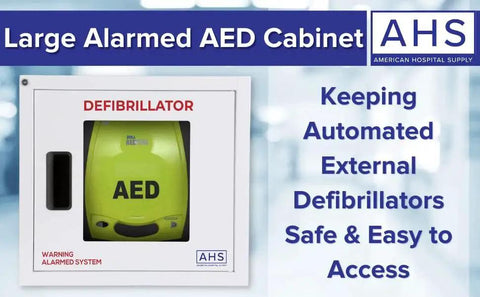 Large Alarmed AED Cabinet Wall Mounted Defibrillator Storage White Box with Zoll Fits All Brands Visible