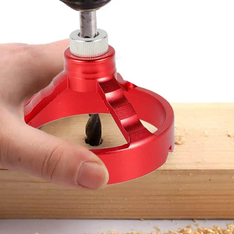 Straight Hole Drill Guide Jig For Drill Press, 90 Degree Locator And Vertical Drilling Fixture on wooden block