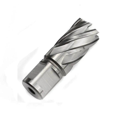 Ultra Fast Thirteen Sixteenth Inch Annular Cutter For Magnetic Drill Press With One Inch Cutting Depth And Three Quarter Inch Weldon Shank Two Flats Pilot Pin And Dual Teeth Thin Walled Design For Big Holes OSCARBIDE, side view