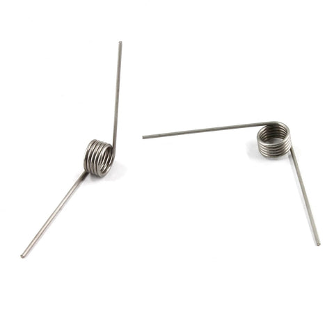 Stainless steel torsion springs, 2-inch (50mm) with 1mm wire and 11mm OD, two springs with 90-degree legs