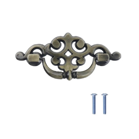 Retro Bronze Cabinet Pulls Set Of Four In Zinc Alloy With Exquisite Carved Detailing For Vintage Furniture, pull and screws shown