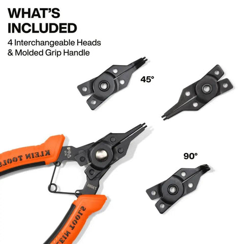 6-In-1 Convertible Snap Ring Pliers Set With Four Interchangeable Heads Shown, Includes 45-Degree, 90-Degree Angles For DIY Projects