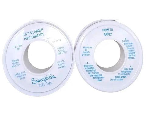 PTFE Pipe Thread Sealant Tape 10 Pack For NPT Fittings Half Inch Wide And 288 Inch Long High Density Industrial Grade Meets AA 58092 Spec Made In USA Perfect For Plumbing Repairs And Industrial Applications visible in packaging with instructions.