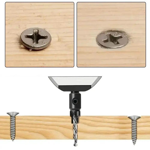 DIY Woodworking 4 Piece Countersink Drill Bit Set With 1/4 Inch Hex Shank And L-Wrench for flush screw installation in wood