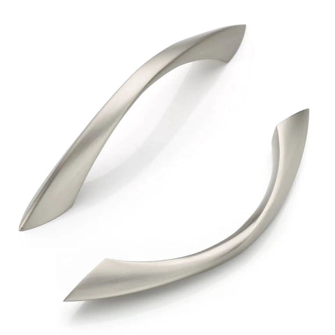 10 Pack 3.75 Inch Brushed Satin Nickel Cabinet Pulls Arch Twisted Design Zinc Alloy Kitchen Handles 96mm Hole Centers