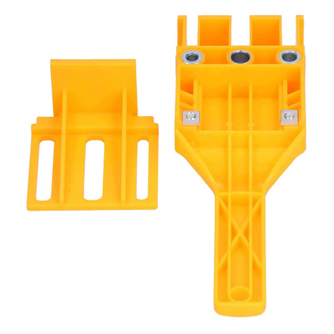 Pro Grade Dowel Jig For Woodworking With 6mm 8mm 10mm Drill Bit Guide And 0-50mm Scale, shown front view, yellow plastic material