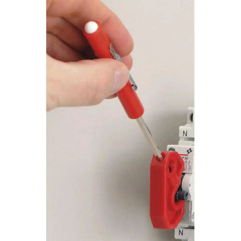 Universal Miniature Circuit Breaker Lockout Device For OSHA Compliant Lockout Tagout Programs tightened with screwdriver