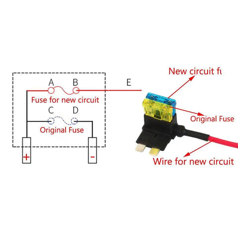 Diagram showing Add A Circuit Fuse Tap Piggy Back Blade Holder Plug Socket 12V 24V Car Pack Of 5 For Dash Cam Alarm GPS And Phone Charger