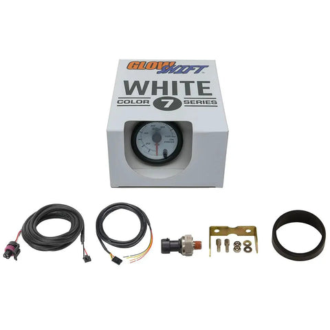 White 7 Color Oil Pressure Gauge Kit For Cars And Trucks With 0 To 100 PSI Readings, Two And One Sixteenth Inch Dial, Includes Sensor and Wiring