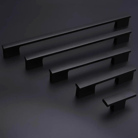 Matte Black Cabinet Pulls 5 Inch Center To Center Aluminum Drawer Handles Set Of 10 for kitchen cabinets shown in different sizes