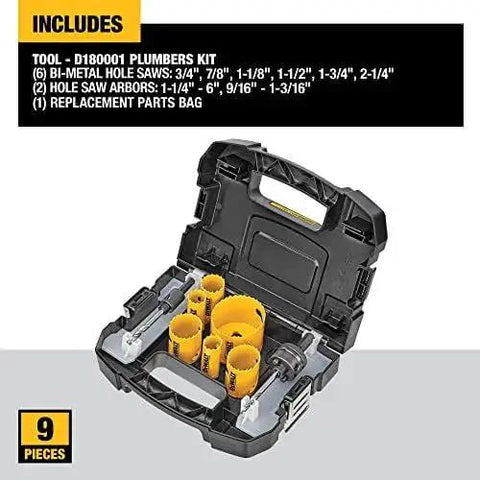 Bi Metal Hole Saw Kit For Wood Metal And Plastic With Up To 50 Percent Longer Life And Fast Plug Ejection By Dewalt in case
