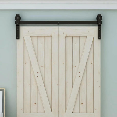 Installed 4ft Bi Folding Sliding Barn Door Hardware Kit For Two Doors Built Tough With Smooth Quiet Operation Carbon Steel Matte Black