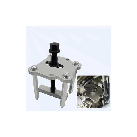 Front view of AOLBSPD Porsche engine timing tool for dual-clutch housing removal; gray metal with black adjustment bolt.