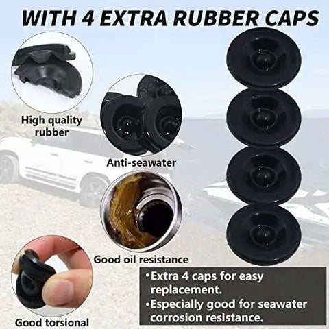 Heavy Duty Trailer Hub Cap Set For 7000 To 8000 Pound Axles With 2.72 Inch OD Dust Caps, Includes 8 Rubber Plugs And 4 Seals