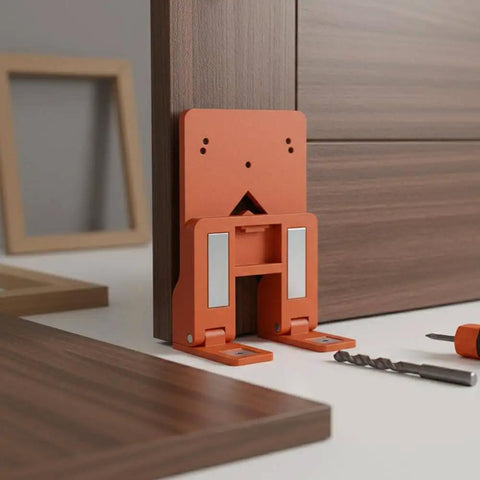 Magnetic Cabinet Door Hinge Spacer With 2.6mm Scale for precise gap alignment shown attached to cabinet door for installation