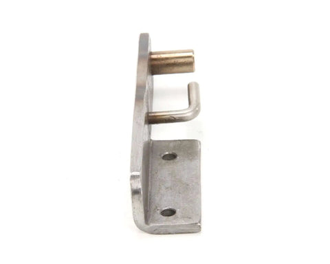Side view of Left Side Door Hinge Assembly For Oven Genuine OEM Replacement Part in metal, showing bolt holes and mounting bracket.