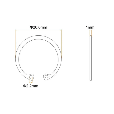 Technical drawing of 50 Pcs 16.6mm Inner Retaining Ring Circlip 304 Stainless Steel Snap Rings C Clips GB893 For Grooved Shafts Studs