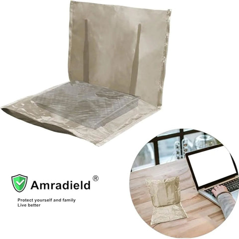 Amradield WiFi router shielding cover, silver aluminum foil, 13.8 x 15.7 in, EMF/RF protection