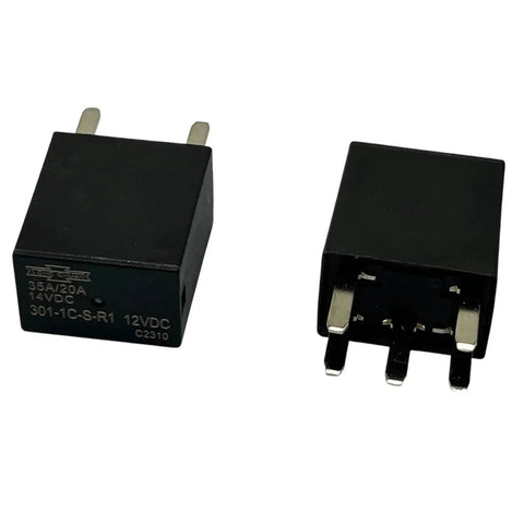 12V DC SPDT Power Relay 4 Pin 35A Beefy High Current Relay Set Of 2 For Automotive And Industrial Use showing two black relays