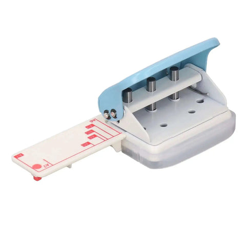 3 Hole Paper Punch Handheld, 5 Sheets Capacity, metal body with slipproof grip and plastic cover, extended for B5 size paper use.
