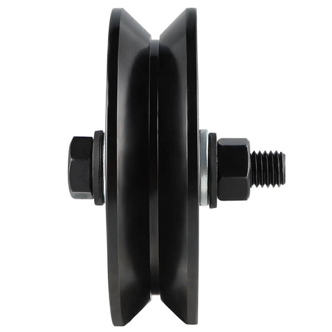 Side view of V Groove Wheel Caster For Inverted V Track With Double Bearings, 2200 Lbs Load Capacity, Steel AISI 1045, rust resistant finish