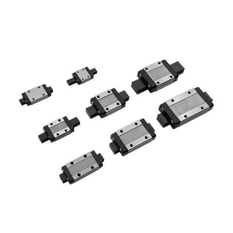 Assorted sizes of Miniature Linear Guide Rail System MGN7C Carriage 80mm for CNC, 3D printers, robotics, showcasing smooth glide features