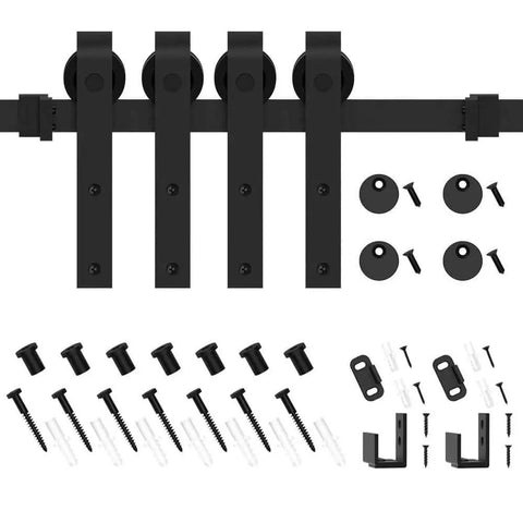 Super Mini Sliding Barn Door Hardware Kit For Double Doors Cabinets And TV Stands With J Shape Hangers In Frosted Black Carbon Steel