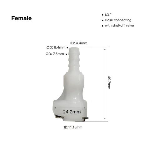 BBTUS plastic hose-barb in-line quick connector with shut-off valve for 1/4" hoses, Amazon brand.