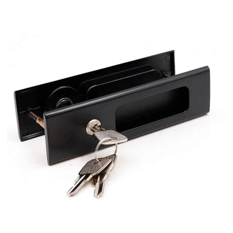 Sliding Barn Door Locks With Invisible Door Handle And Keys For Wood Pocket Doors Black Hardware displayed with keys