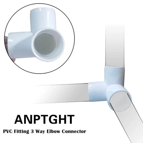 One Half Inch PVC Tee Fitting 3 Way Elbow Connector Furniture Grade 90 Degree Side Outlet in a corner connection view