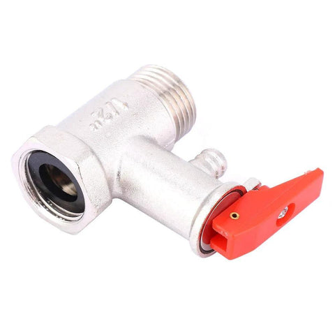 Water heater pressure relief valve, brass plated body with red lever, 0.9 MPa, G1/2in