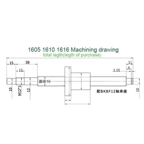 Machining drawing of Rugged Linear Motion Guide With Rolled Ball Screw SFU1605 150 To 800mm Travel With Nut BKBF12