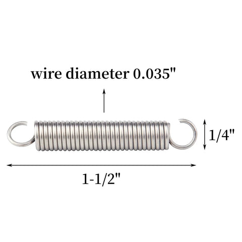 Extension spring, stainless steel, 0.035 in wire, 1-1/2 in length, 1/4 in end loop