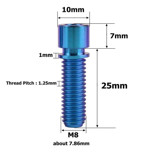 Blue Titanium M8x25mm Bolt With Washer For BMX Bike Stem Six Pack, Lightweight Anti Corrosion TC4 Titanium Alloy Hex Bolts dimensions