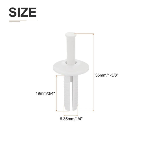 Front view of Nylon Nail Drive Anchors Mushroom Type One Hundred Pack White Diameter One Quarter Inch And Expansion Three Quarter Inch