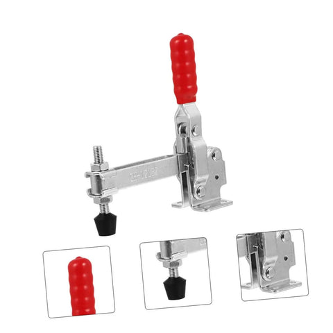Two Pack Welding Toggle Clamps Quick Release Fixed Clamps Heavy Duty Iron Welding Tool For Woodworking Hold Down Jigs Fixtures And Workbench Supply For Diyers And Pros, showing clamp with red handle