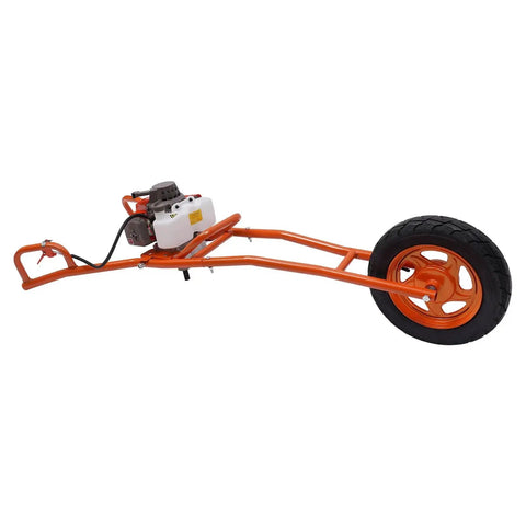 Side view of Powerful 63cc 2 Stroke Hole Digger Earth Auger Drill with single wheel cart attachment