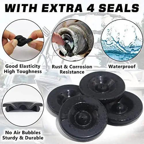 Trailer Hub Dust Cap Set 4 Pack 1.98 Inch Heavy Duty Spindle Bearing Grease Cap Covers With Extra Rubber Plugs For 2000 To 3500 Lb Boat Trailers Dexter EZ Lube Axles RV Camper And Trailer with extra seals.