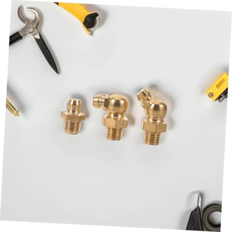 Heavy Duty 9pcs Grease Fitting Kit With Copper Nipples For Automotive And Excavator Maintenance, Straight And Angled Nozzles