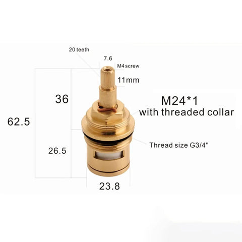 Faucet Cartridge Replacement With Ceramic Disc For Three Quarters Inch BSP Taps Solid Brass Body Durable Ceramic 20 Spline Quarter Turn Valve
