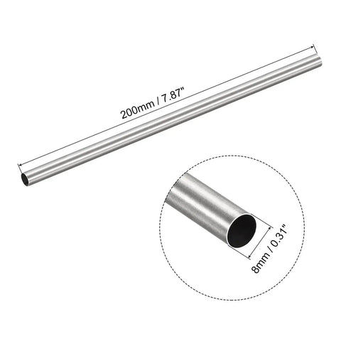 304 Stainless Steel Capillary Tube 8mm OD 0.2mm Wall 200mm Length Pro Grade Metal Tubing with dimensions shown