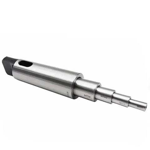 Side view of tool holder collet chuck with MT4-MT2 reducing sleeves, silver steel