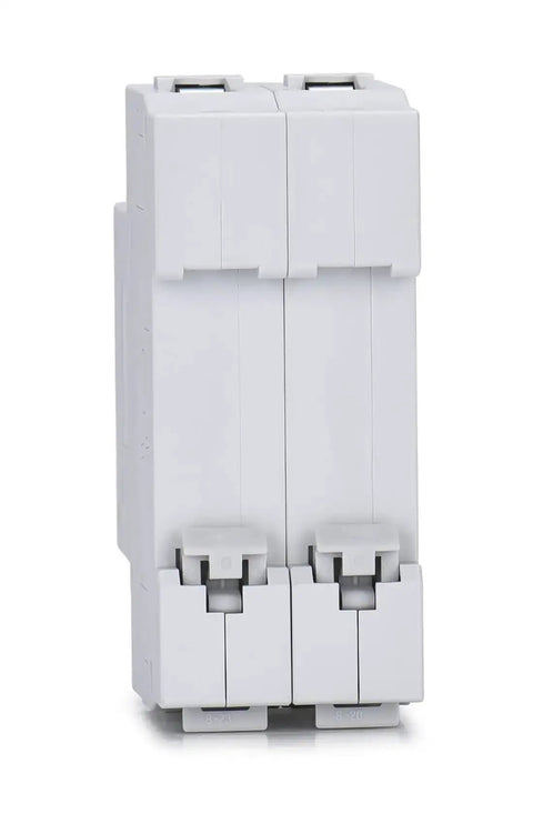 Front view of 32 Amp AC Miniature Circuit Breaker 2 Pole DIN Rail Mount Thermal Magnetic Trip Switch For Solar Or Home AC Systems 120 240V C Curve MCB 63 Amp Heavy Duty Overload And Short Circuit Protection