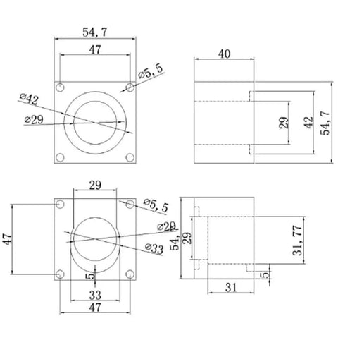 Three Piece Nema 23 Stepper Motor Mounting Bracket Aluminum Base Plate Set technical drawing with dimensions.