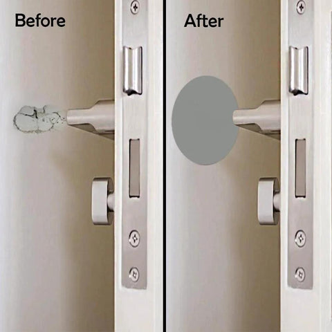 2-Pack 7 Inch Round Door Knob Wall Protectors, Premium Self-Adhesive Rubber Bumpers in Gray, before and after installation