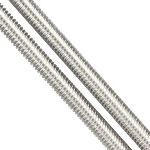 Close-up of 16 Inch Half Inch 304 Stainless Fully Threaded Rod 13 TPI Right Hand Threads 2X showing detailed threading