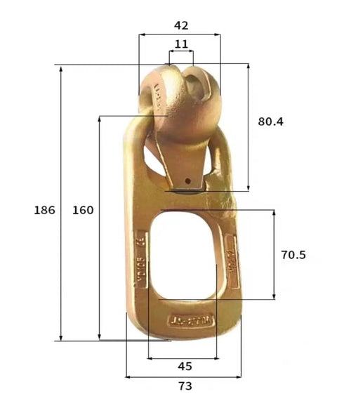 Detailed dimensions of a gold steel 10 Pcs Lifting Ring For Precast Concrete Lifting Clutch 1T To 1.3T for lifting columns and staircases.