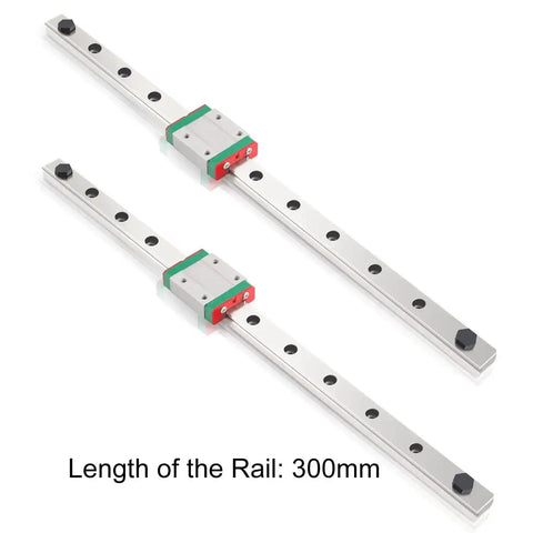 MGN12H 300mm Linear Rail Guide Set Two Rails 8mm for upgrading 3D printers and CNC machines, heavy duty steel, shown in pair.